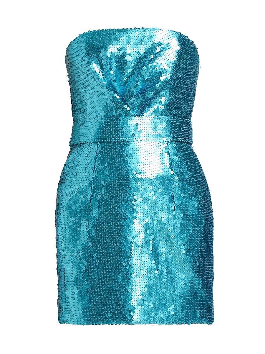 Women's Cloe Bandeau Sequined Minidress - Cerulean - Size 8
