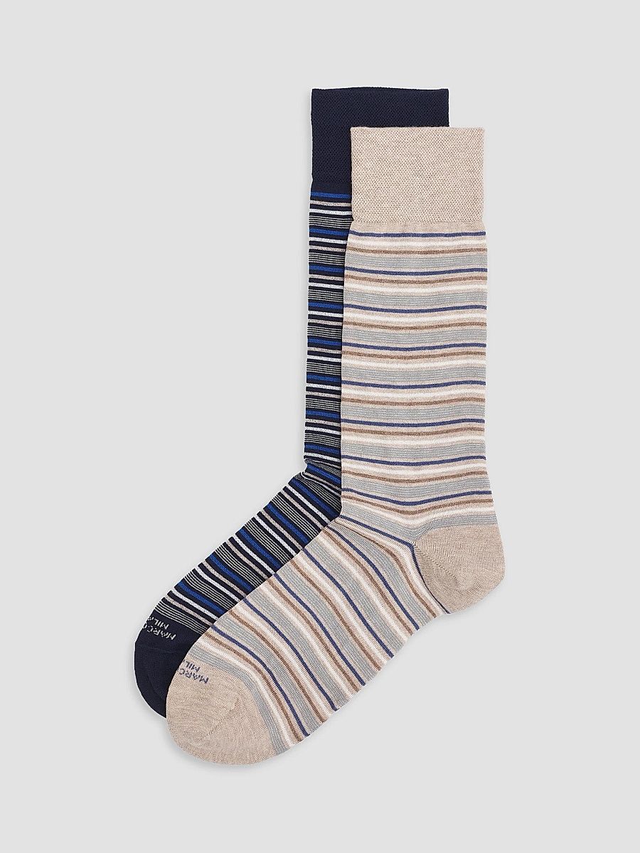Men's Torino Striped Cotton-Nylon Socks 2-Pack - Navy Beige
