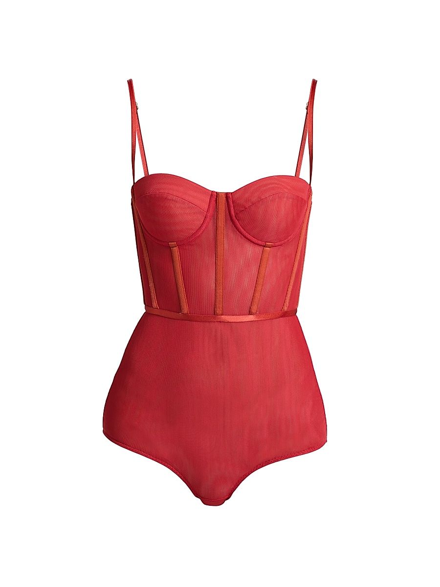 Women's Rebellion Semi-Sheer Corset Bodysuit - Red - Size 8