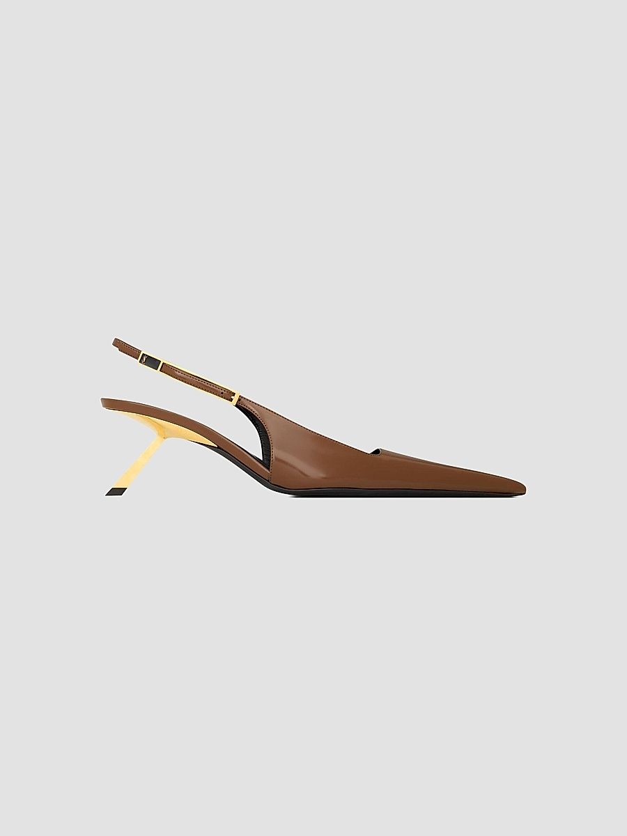 Saint Laurent Women's Lee Slingback Pumps in Glazed Leather - Soil Brown - Size 5.5