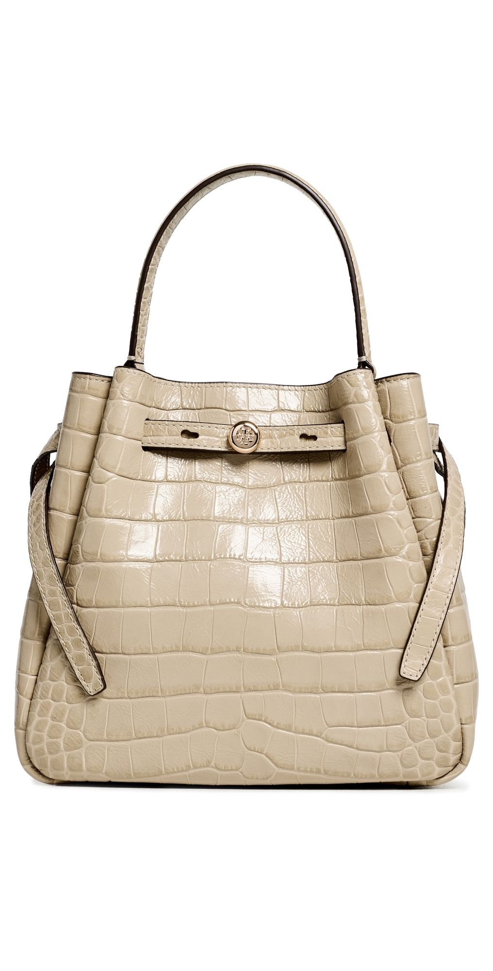 Tory Burch Romy Embossed Croc Bucket Bag Ginger Leaf One Size