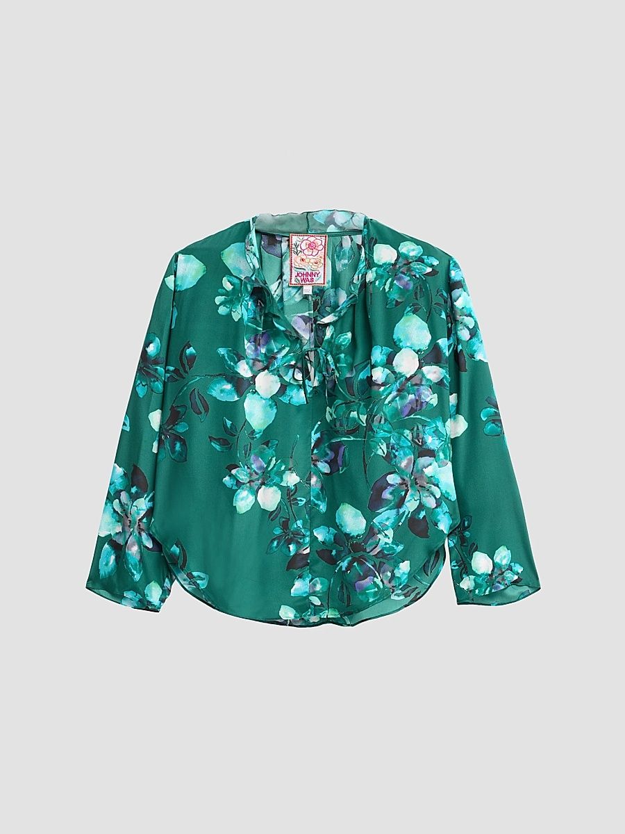 Women's Forti Floral Silk Ruffle Blouse - Bonsall - Size XL