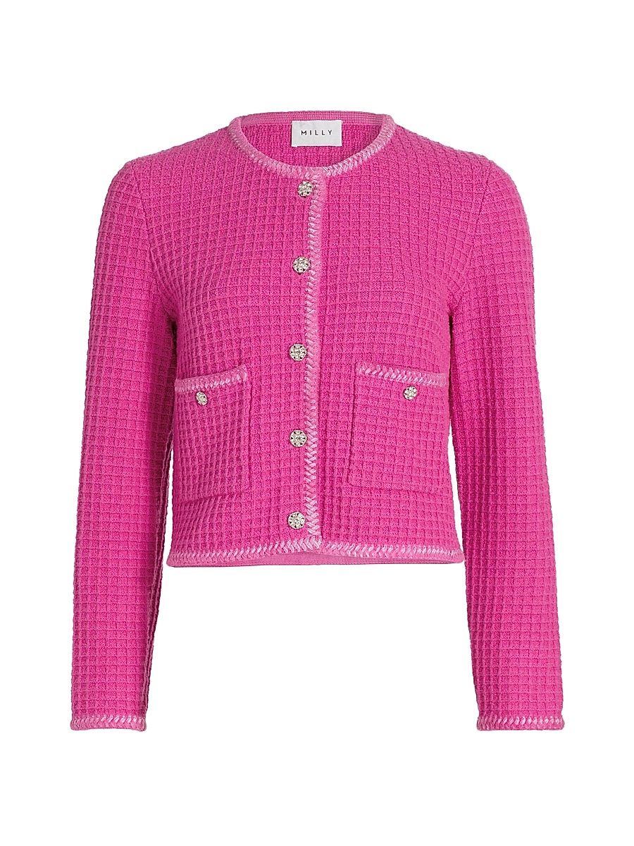 Women's Sade Waffle-Knit Crewneck Cardigan - Pink - Size XL