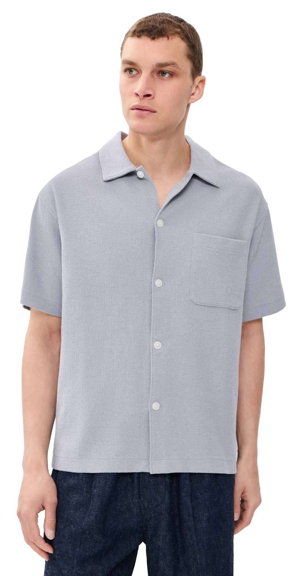 FRAME Textured Button Down Shirt Blue Grey XXL