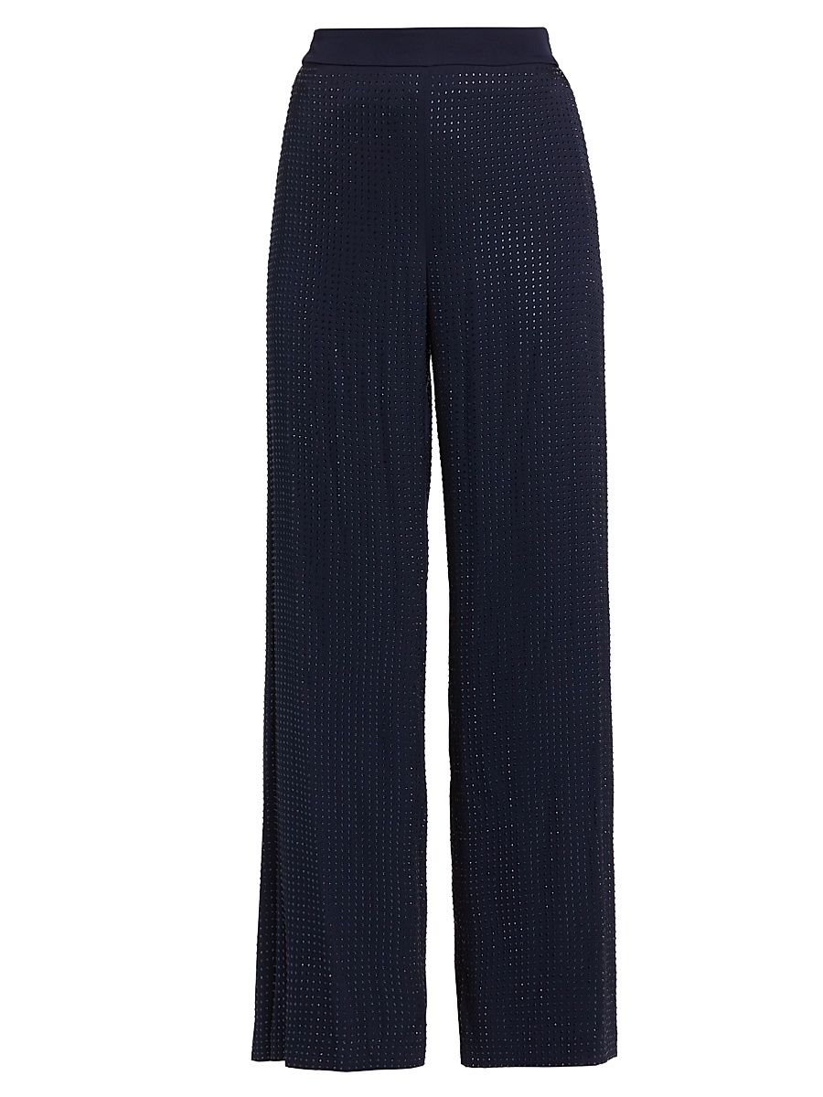 Women's Lane Embellished Silk-Blend Wide-Leg Pants - Midnight Blue - Size Large
