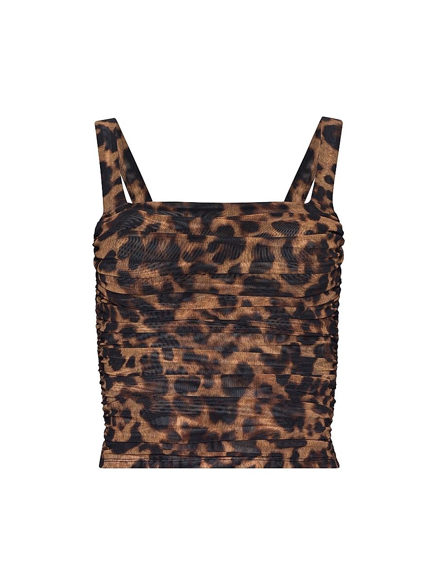 Women's Rasha Shirred Leopard Tank - Brown Multi Amur Leopard - Size XL