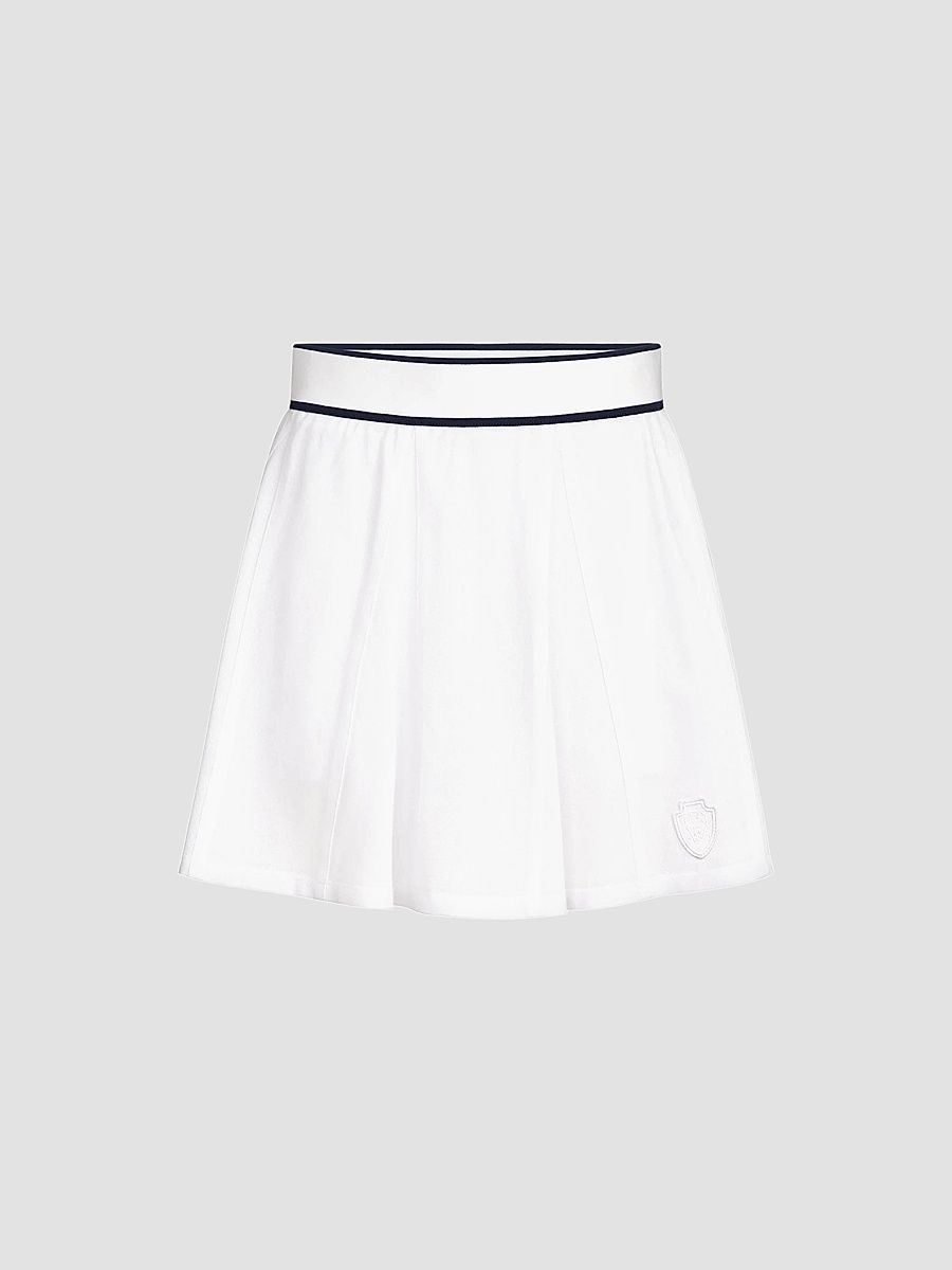 Women's Stretch Cotton Piqué Mini Skirt with Logo - White - Size 12