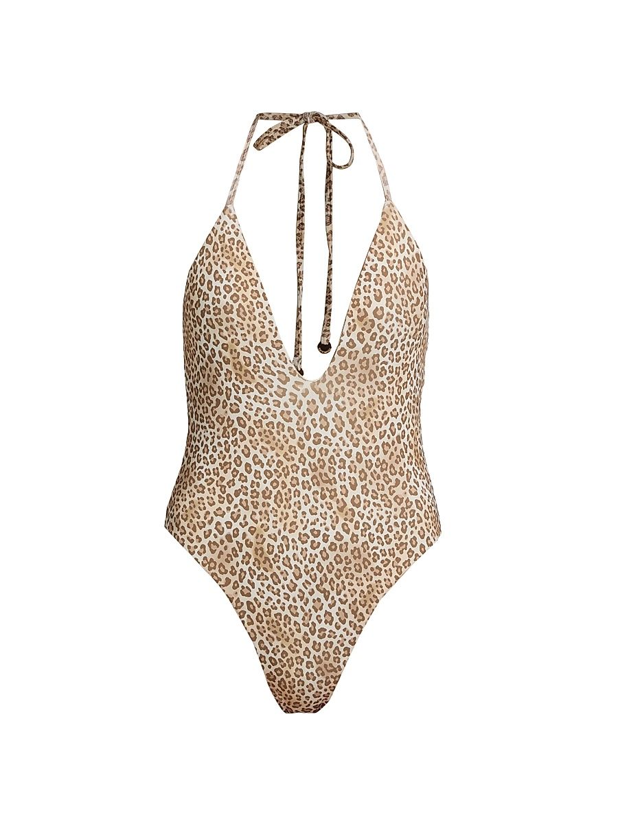 Women's Electra Leopard-Print One-Piece Swimsuit - Light Leopard - Size Large
