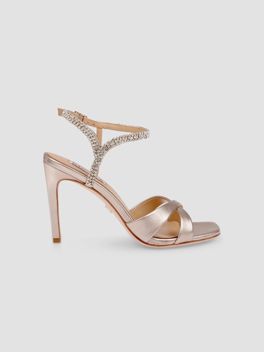 Badgley Mischka Women's Reagan II 95MM Embellished Leather Sandals - Champagne Metallic - Size 11
