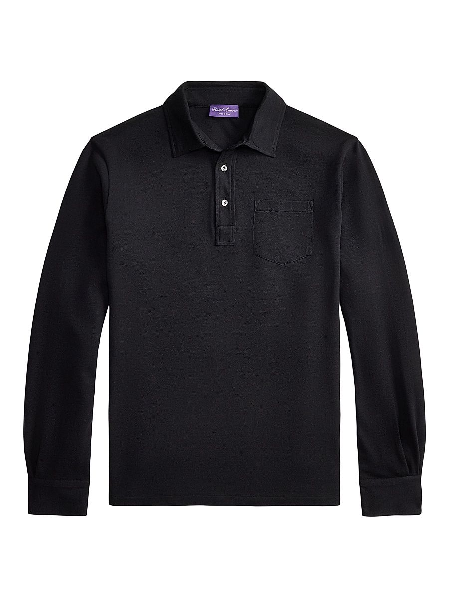 Men's Cotton-Cashmere Piqué Polo Shirt - Classic Black - Size XS