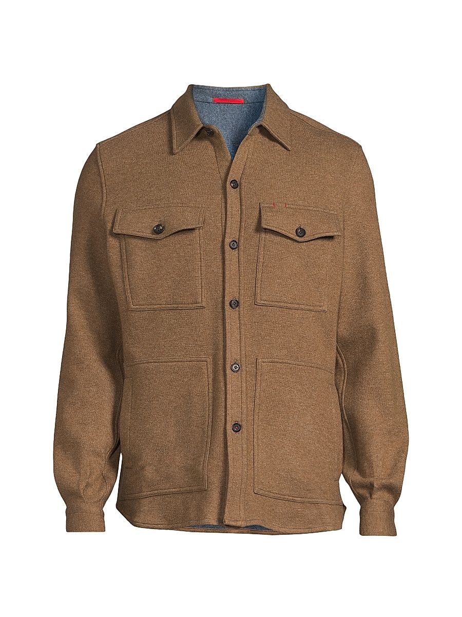 Men's Stretch-Cashmere Double Face Overshirt - Medium Brown - Size Large