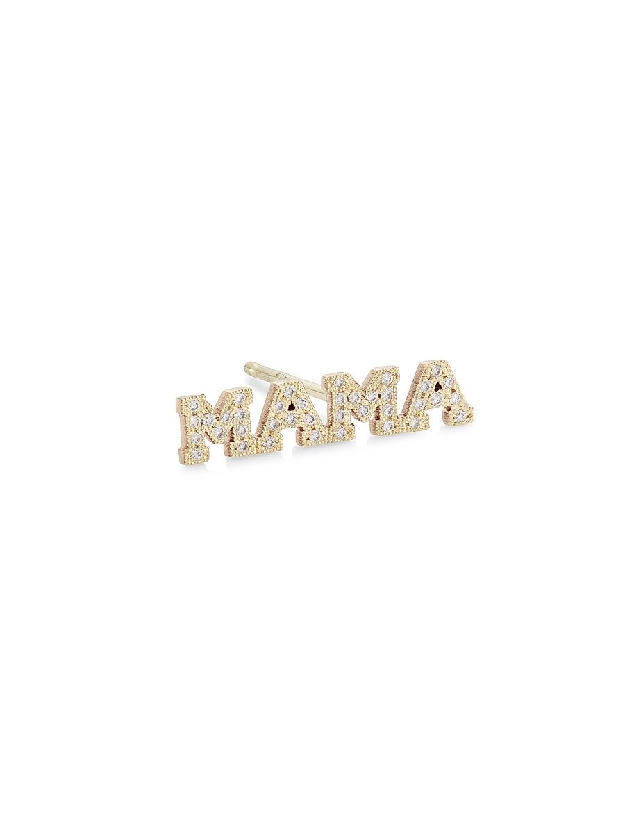 Women's Itty Bitty Words 14K Gold & Diamond Tiny Capital Letter Mama Stud Earring - Yellow Gold