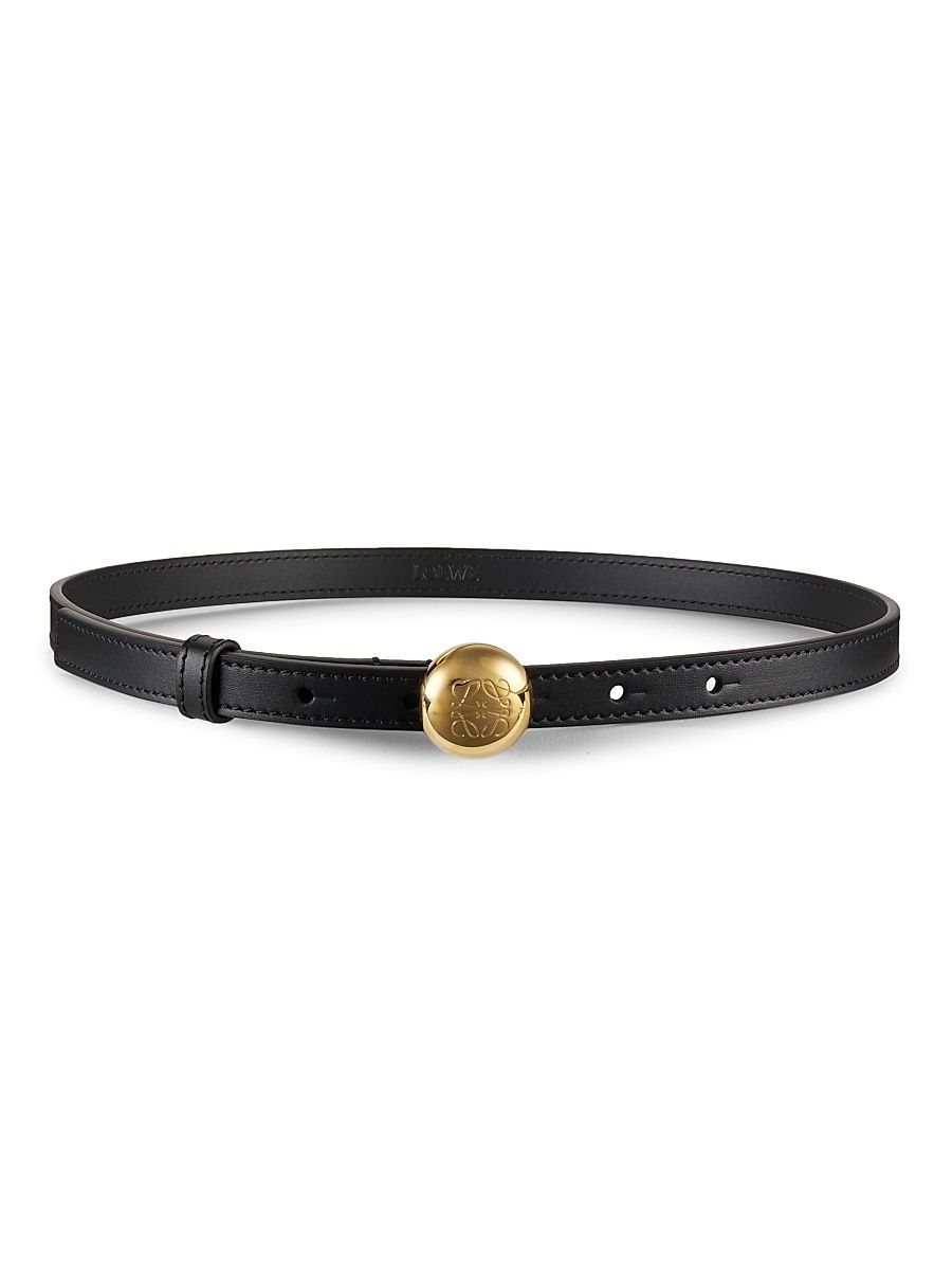 Women's Monogram Pebble Buckle Leather Belt - Black Gold - Size Medium