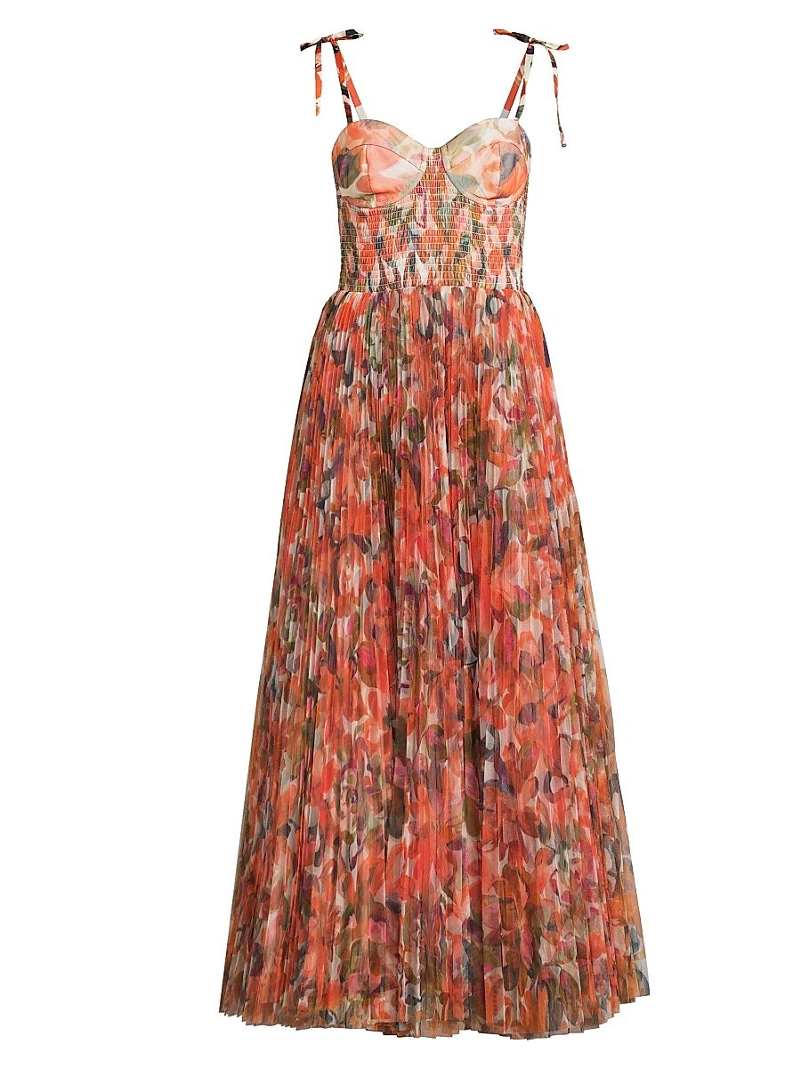 Women's Brianna Shoulder Tie Maxi Dress - Orange Painted Lush Tropical - Size Small