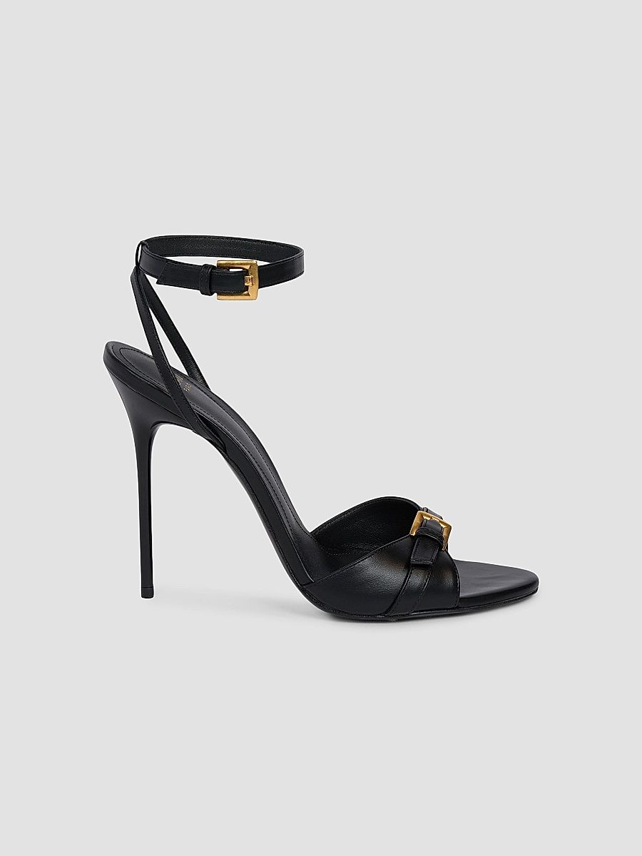 Balmain Women's Anthem 95MM Leather Sandals - Noir - Size 7.5