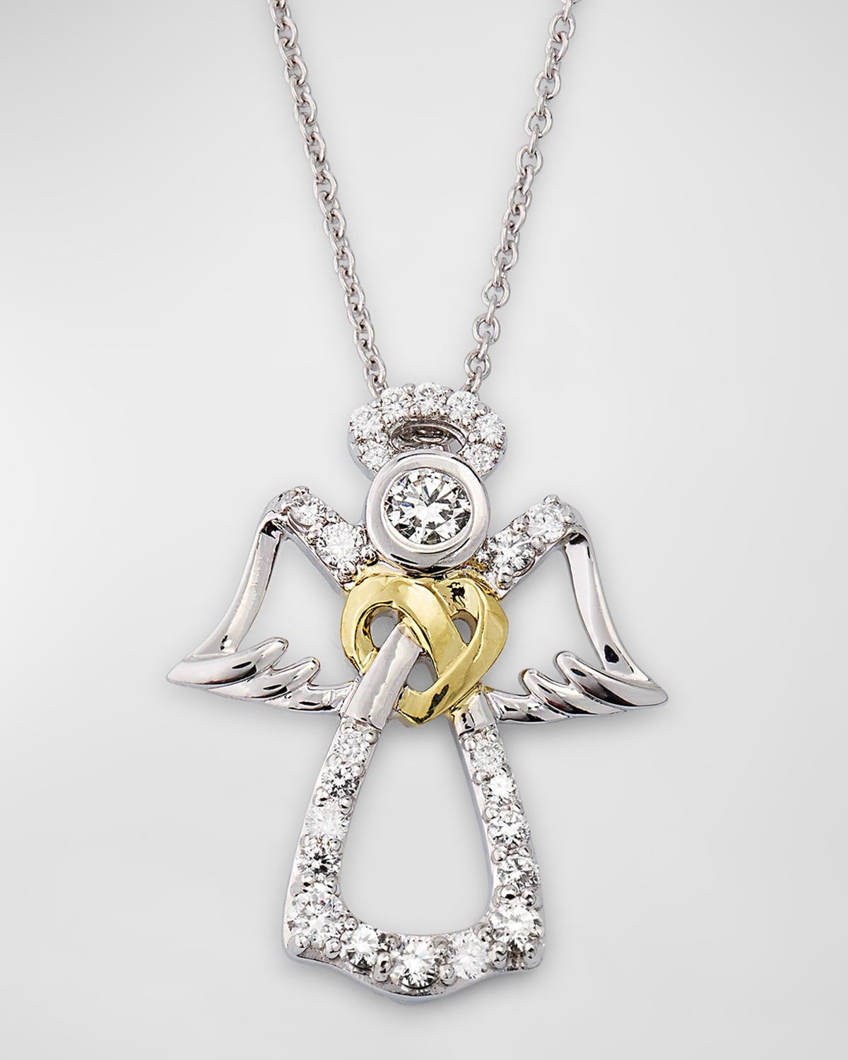 18K Gold Diamond Angel Pendant Necklace