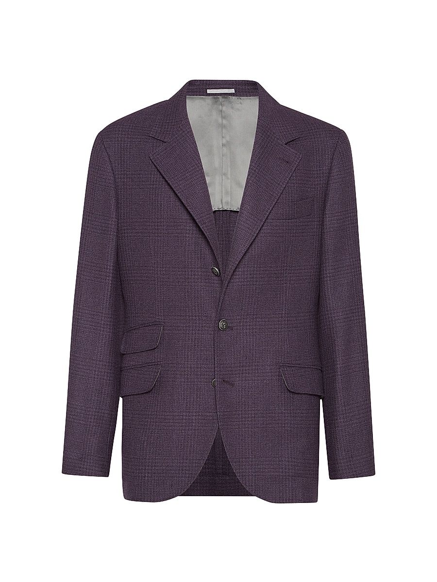 Men's Tone on Tone Prince of Wales Deconstructed Cavallo Blazer - Purple - Size 46