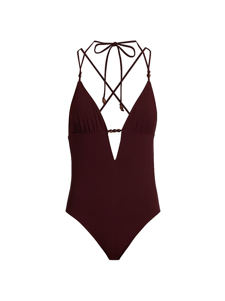 Women's Leila Beaded One-Piece Swimsuit - Cassis - Size Large