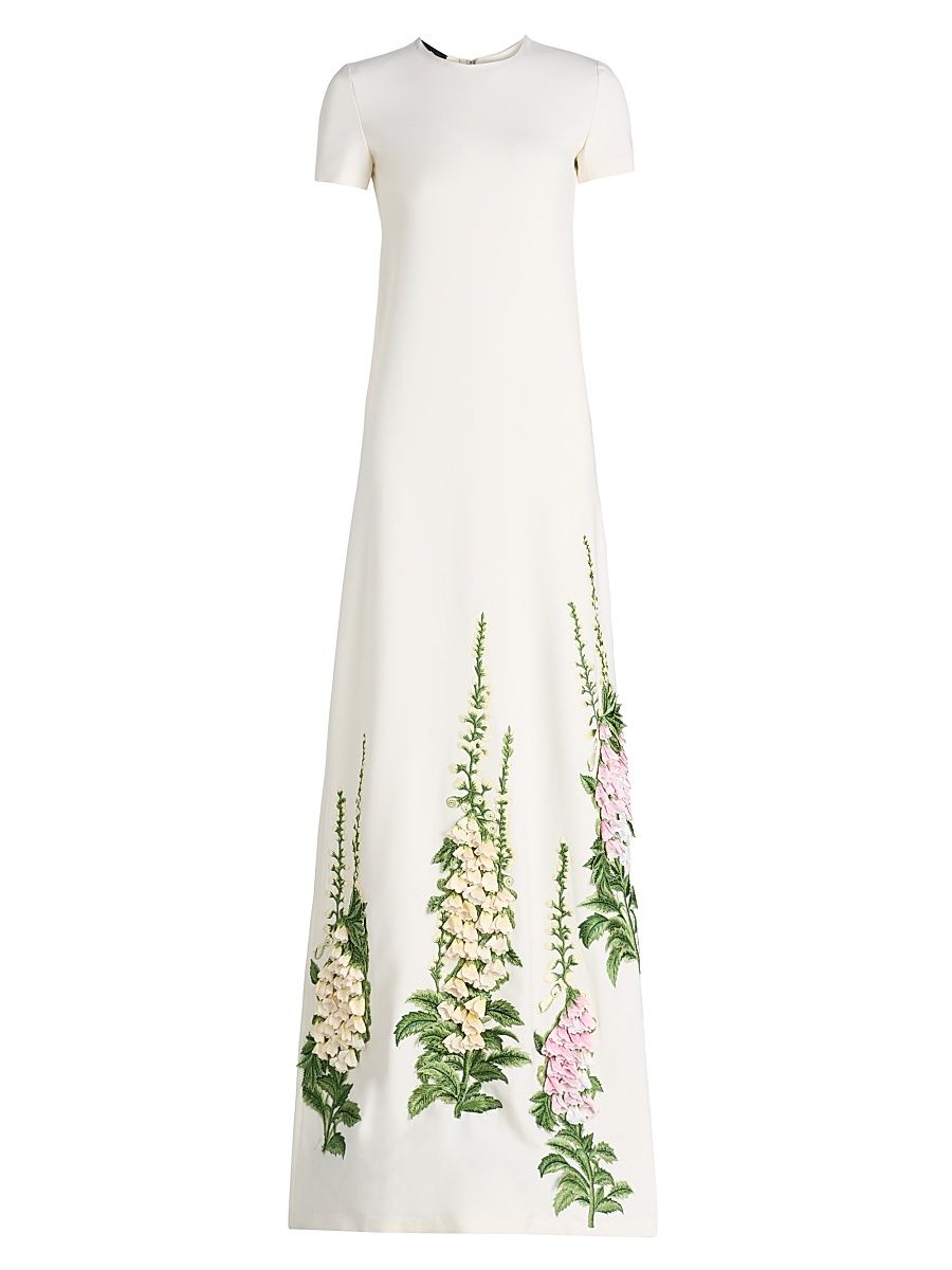 Women's Foxglove-Embroidered Caftan - Ivory - Size Large