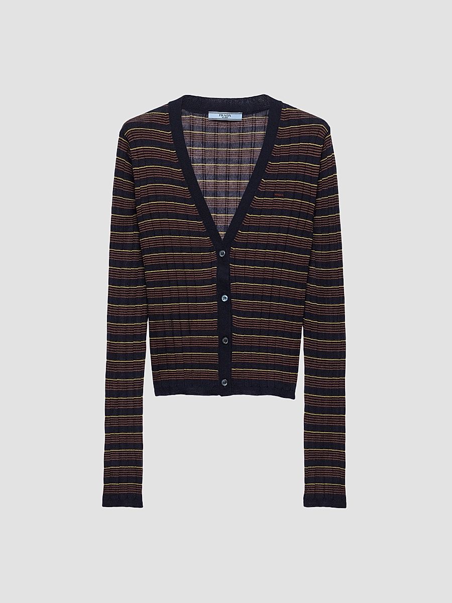 Women's Striped Cashmere and Silk Cardigan - Blue - Size 10