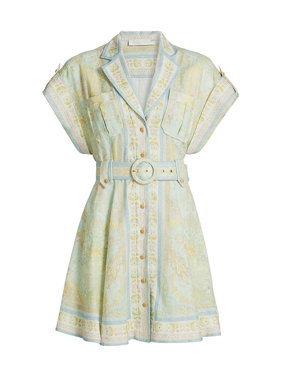 Women's Acacia Linen Mini Shirtdress - Mint Multi - Size 8