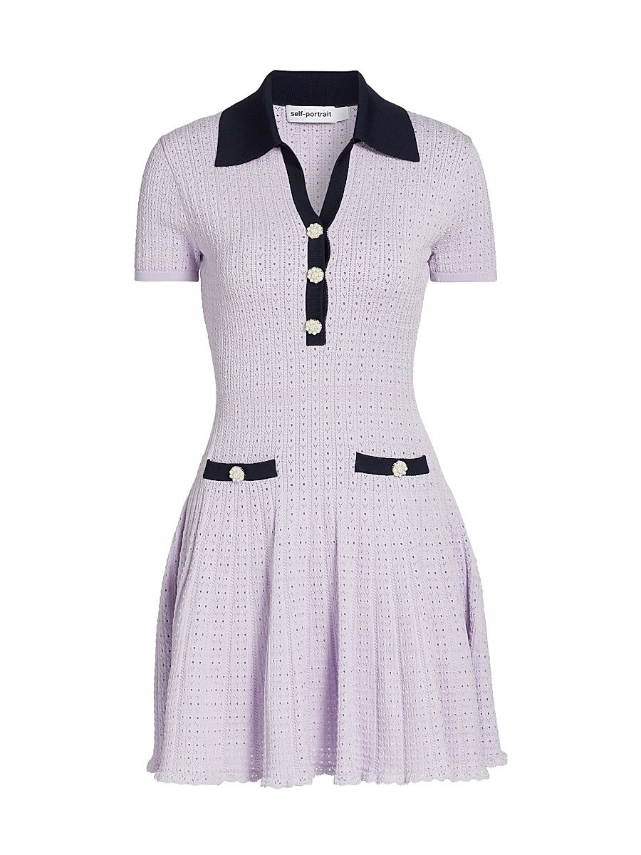 Women's Pointelle-Knit Polo Minidress - Lilac - Size Large
