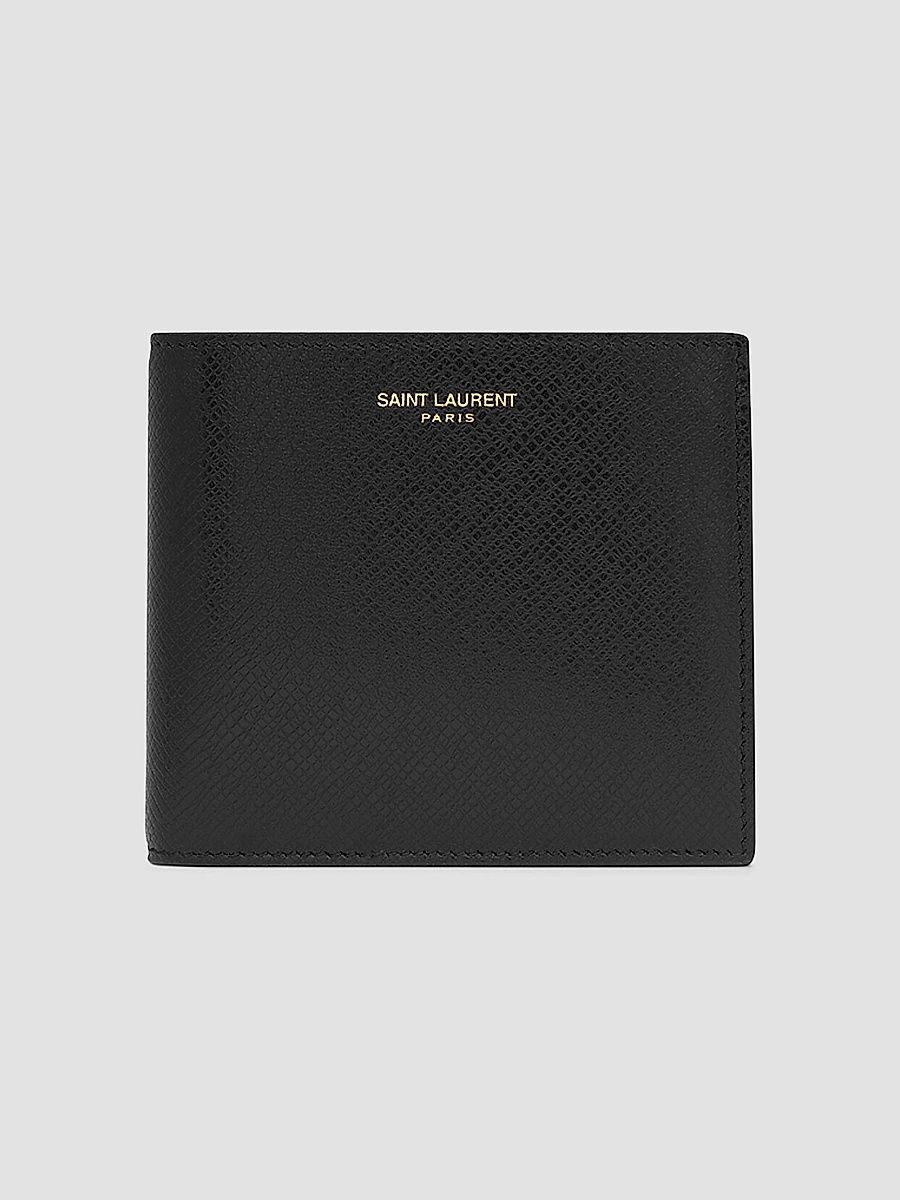 Saint Laurent Men's East-West Wallet with Coin Purse in Coated Bark Leather - Black