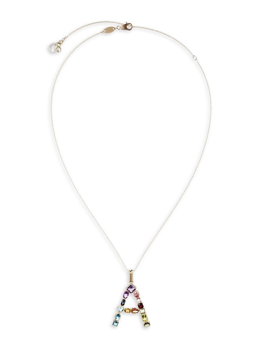 Women's Rainbow Alphabet 18K Gold & Gemstone Initial Pendant Necklace - M