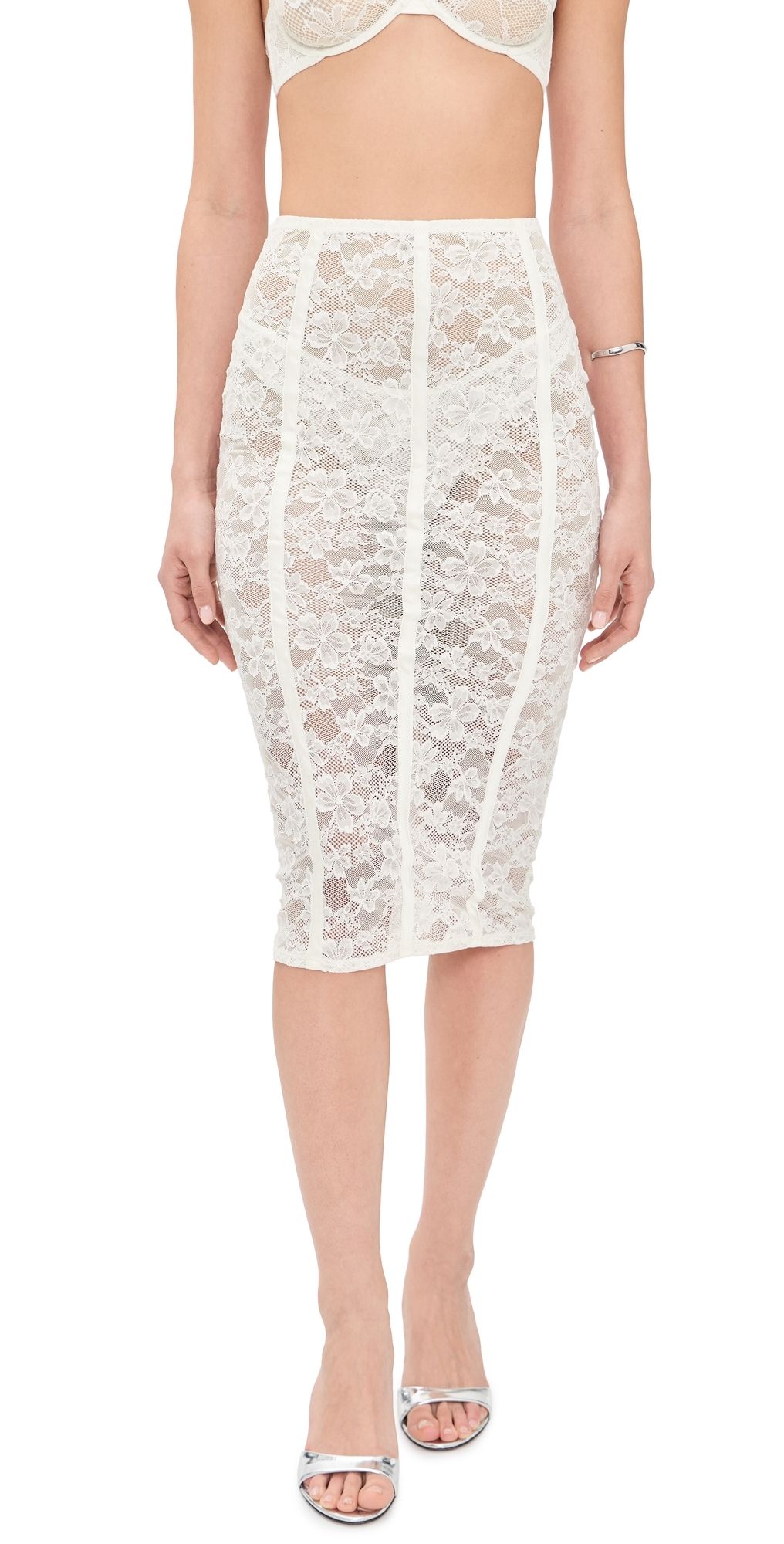 Fleur du Mal Le Stretch Lace Pencil Skirt Ivory XL