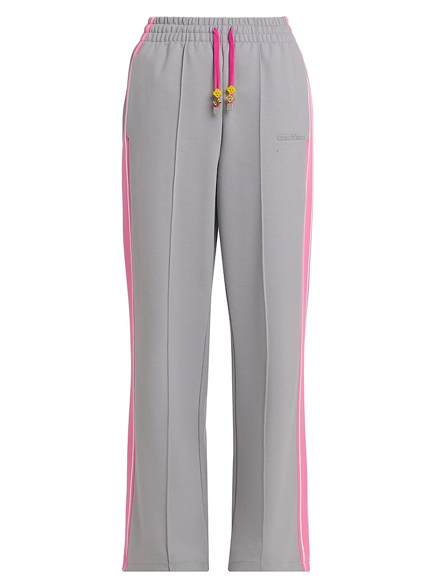 Women's Striped Punto Pintuck Joggers - Grey - Size Large