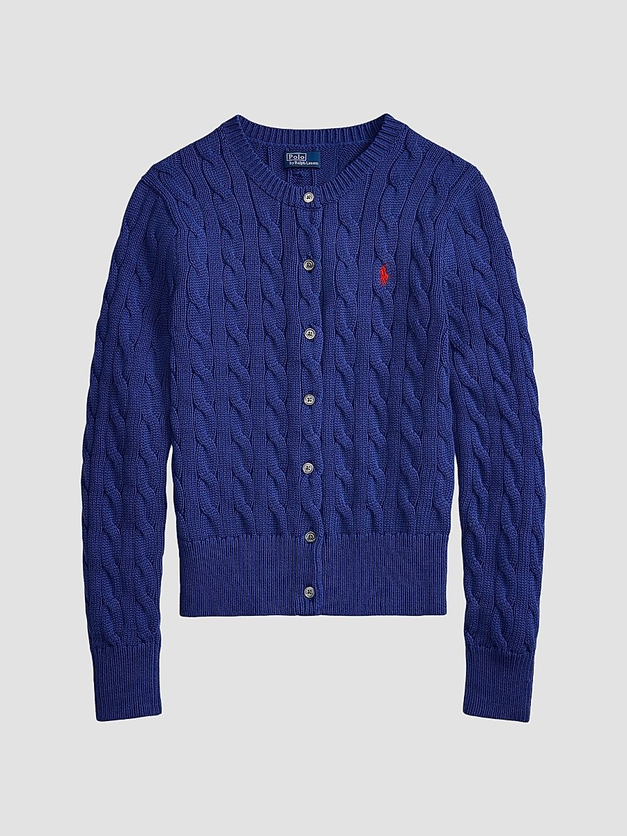 Polo Ralph Lauren Women's Cable-Knit Cotton Crewneck Cardigan - Charter Blue - Size XS