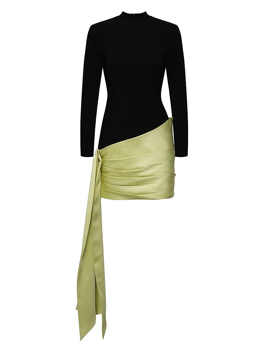 Women's Simone Asymmetric Draped Combo Minidress - Black Celery - Size 14