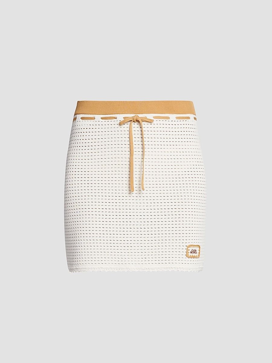 Women's Perforated-Cotton Knit Drawstring Miniskirt - White - Size XS