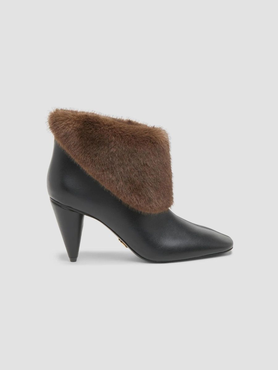 Stella McCartney Women's 80MM Faux-Fur Cuff Ankle Boots - Black Brown - Size 9.5