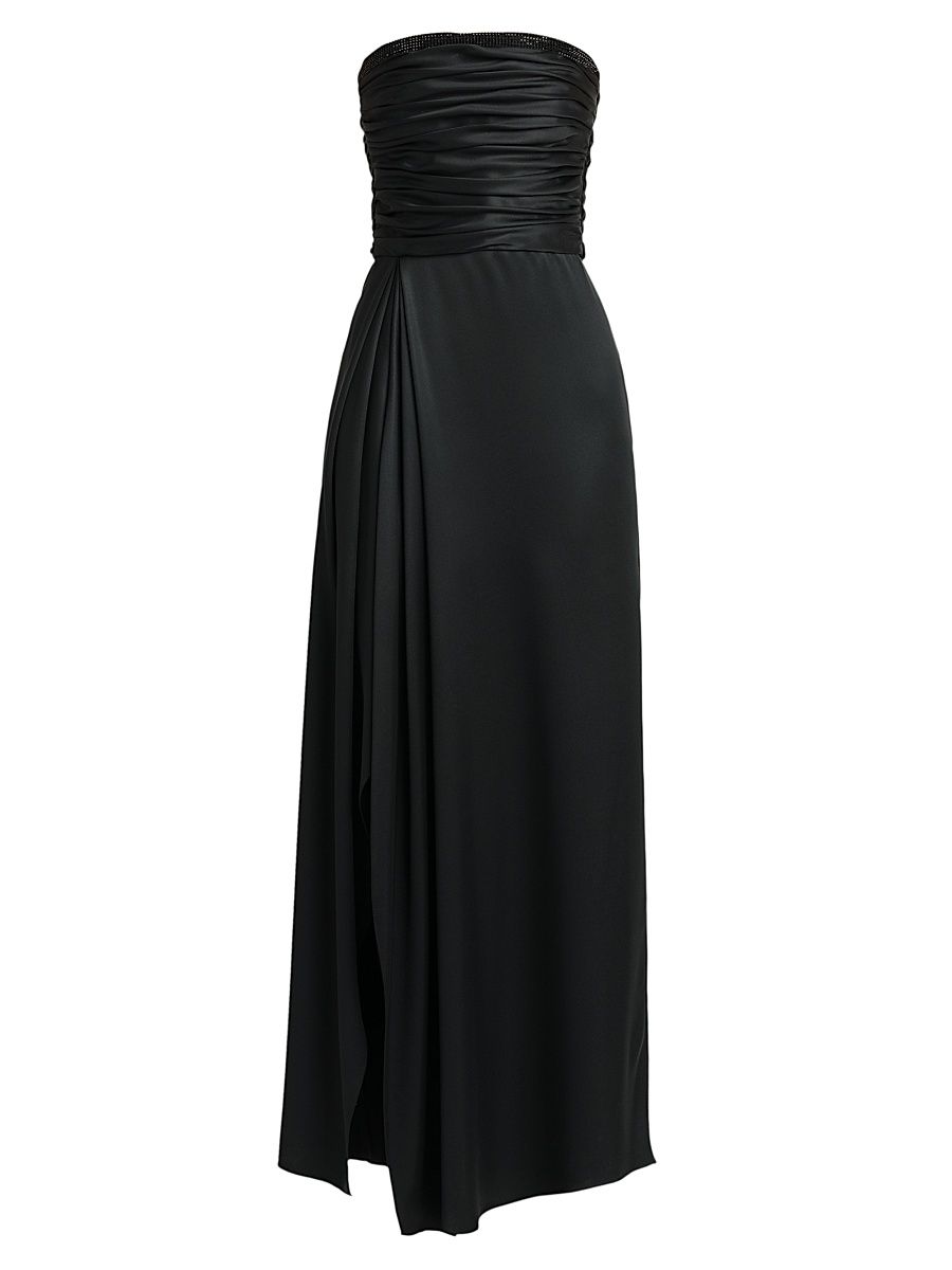 Women's Strapless Gathered Silk Gown - Printed - Size 2