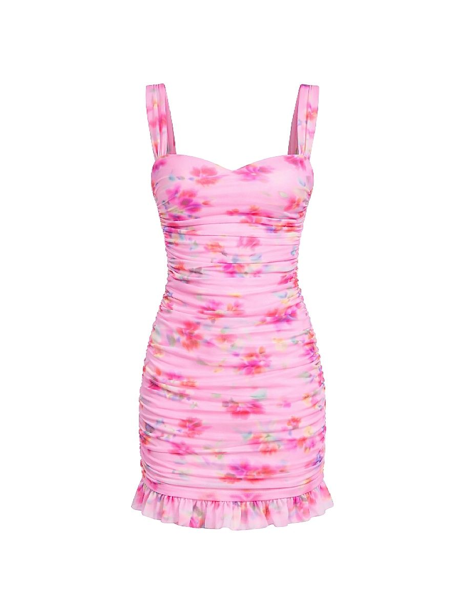 Girl's Joey Rose Printed Ruched Dress - Pink Watercolor