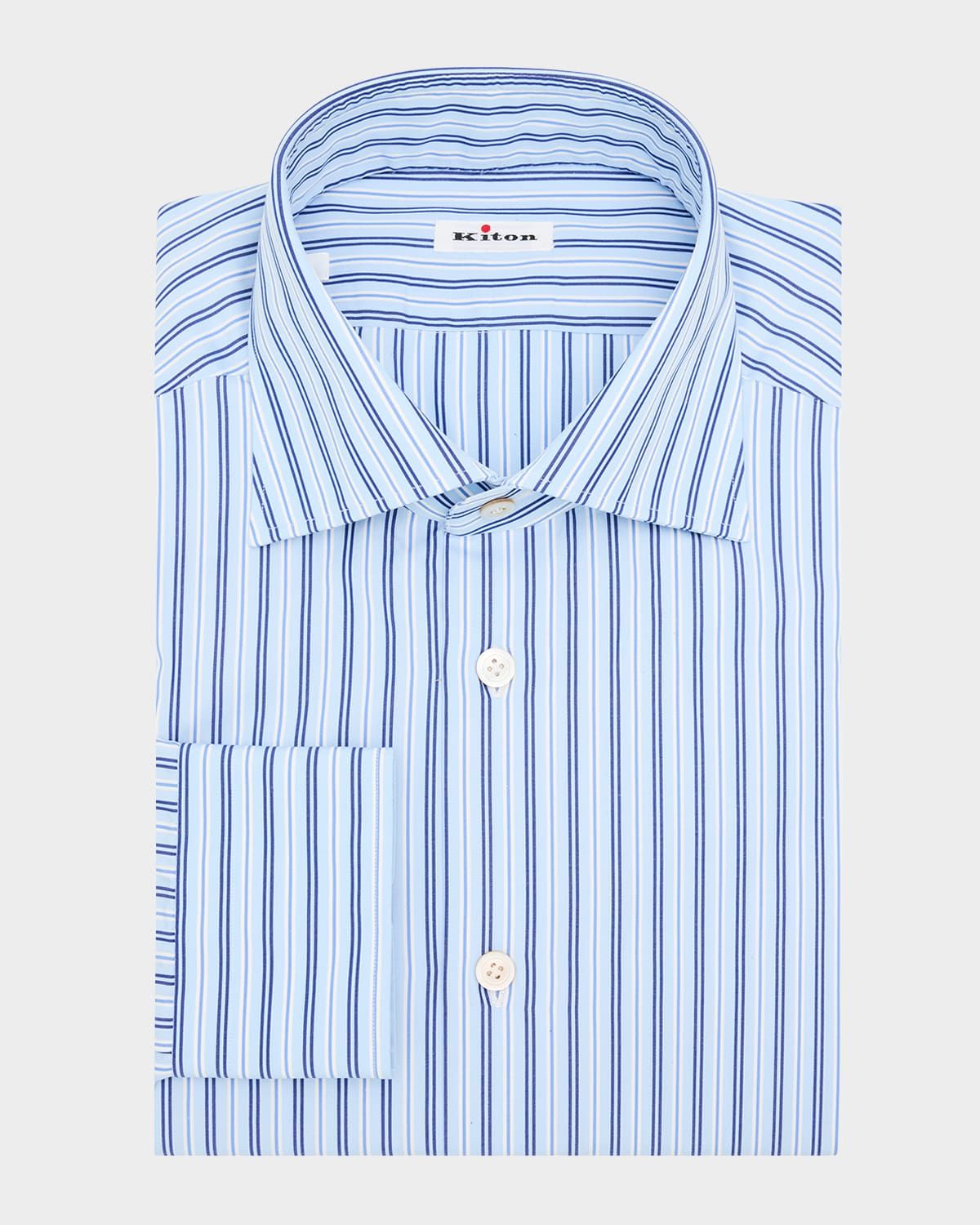 Men & apos;s Varigated Stripe Cotton Dress Shirt with Mother-of-Pearl Buttons