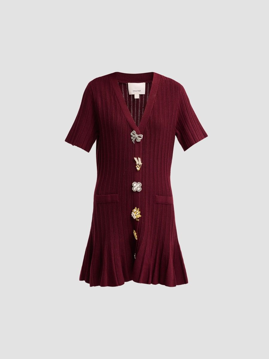 Women's Calyssa Embellished-Button Wool-Blend Mini Dress - Black Cherry - Size XL