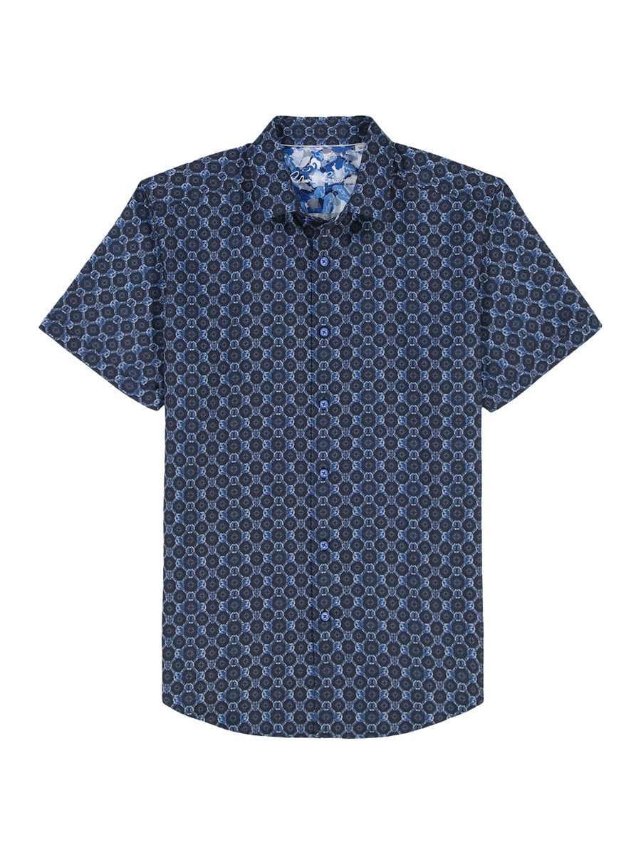Robert Graham Men's Bramston Geometric Satin Short-Sleeve Shirt - Navy - Size XXL