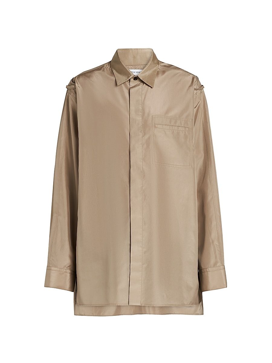 Men's Washed Silk Taffeta Overshirt - Tan - Size 42