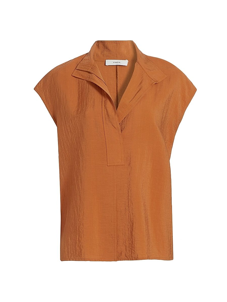 Vince Women's Open Collar Cap-Sleeve Blouse - Dusk Ember - Size Small