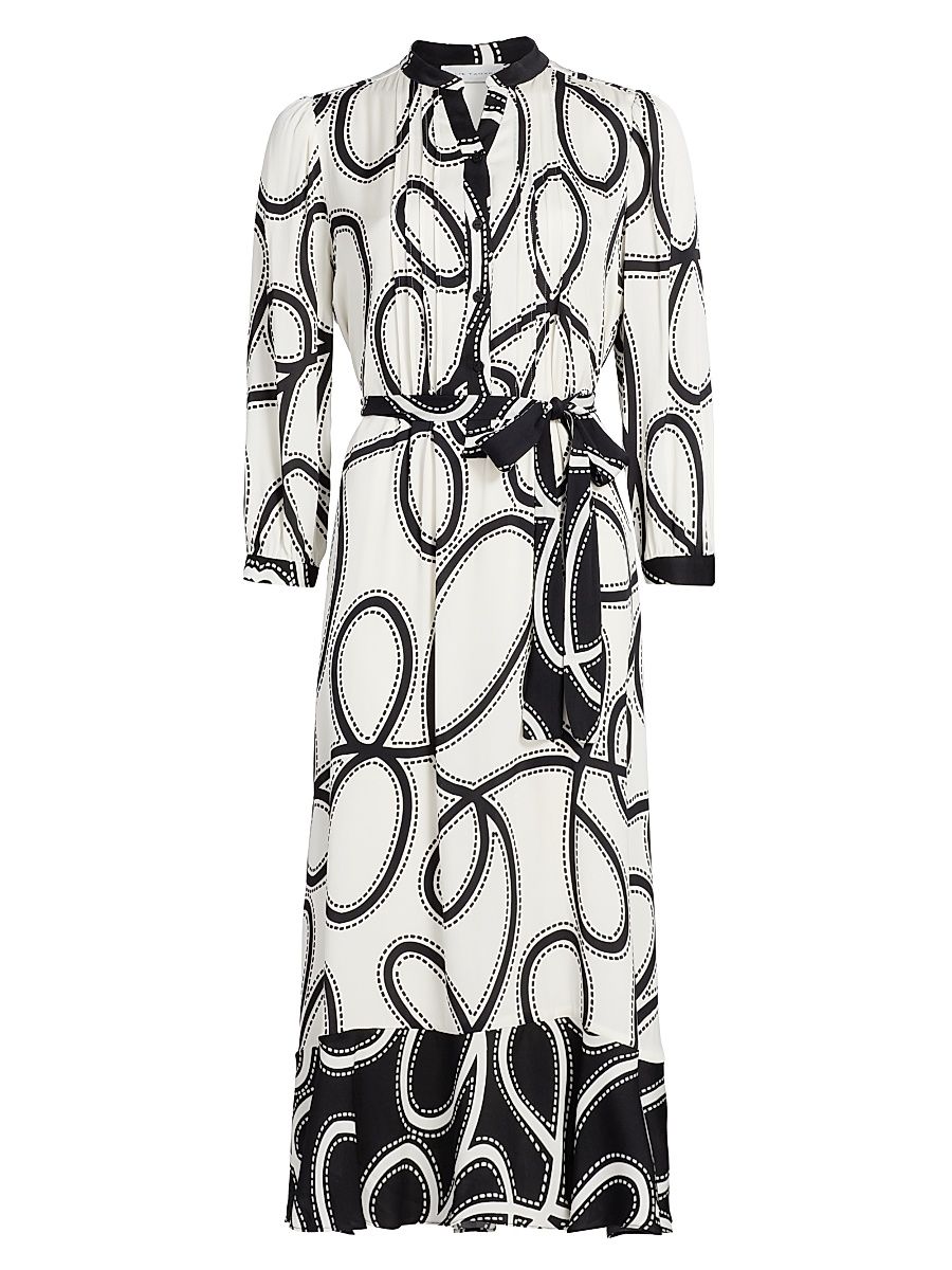 Women's Phoenix Dotted Silk-Blend Midi-Dress - Dotted Scroll Print - Size Medium