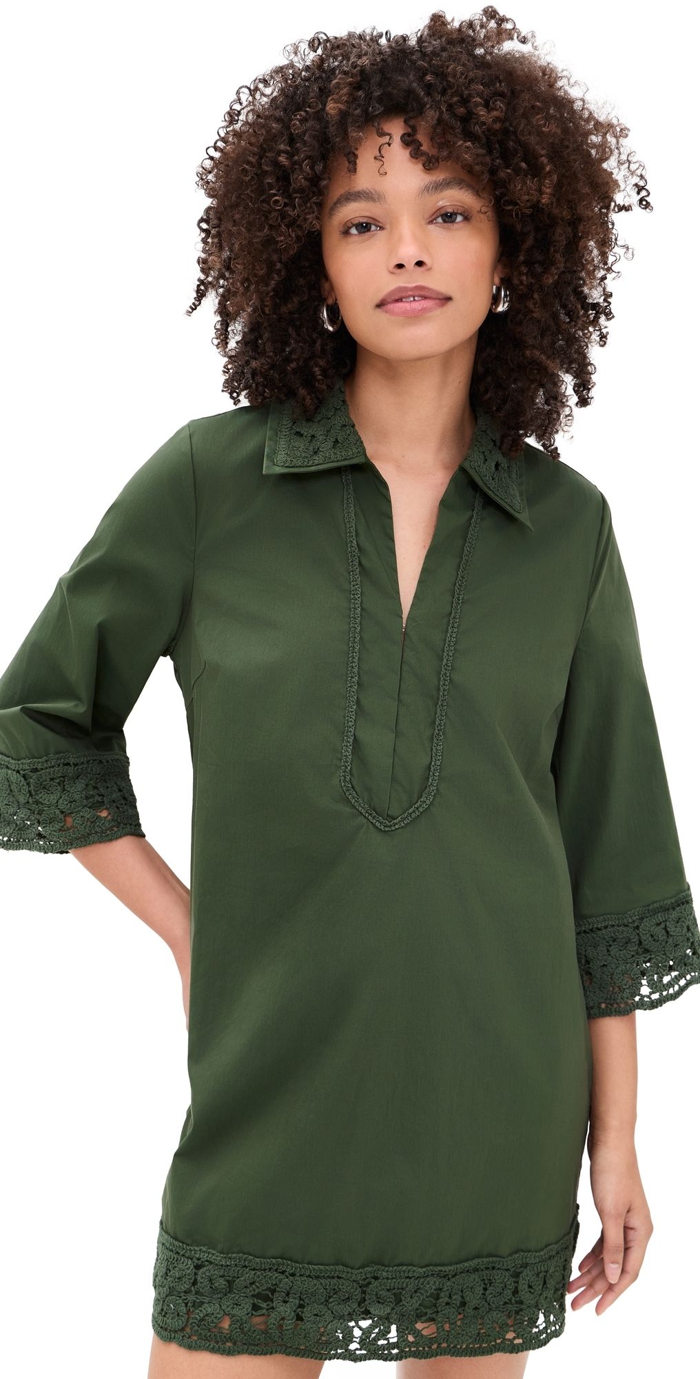 English Factory Crochet Accent Mini Dress Olive XS