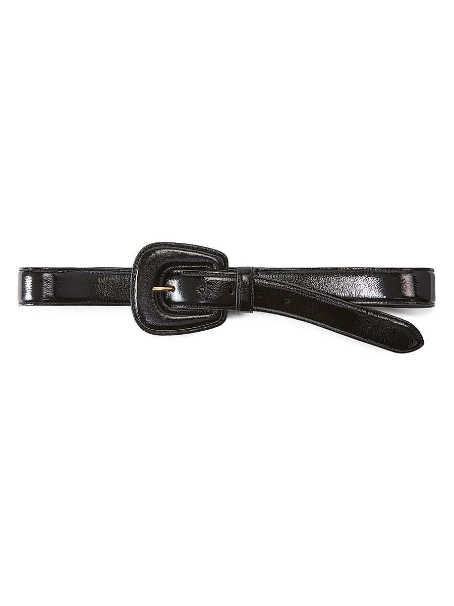 Women's Elsy Crinkle Leather Belt - Black - Size Large