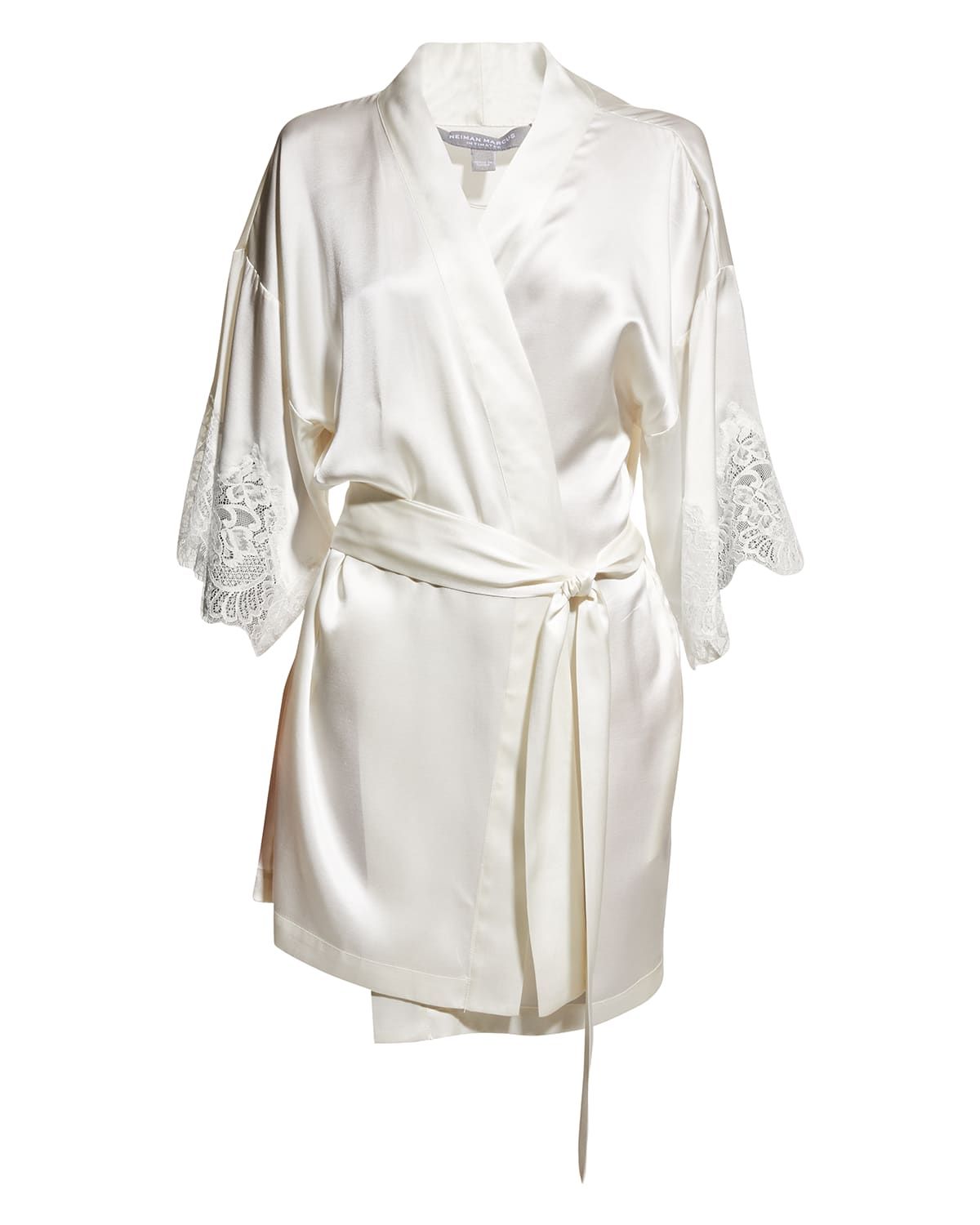 Short Lace-Trim Silk Robe