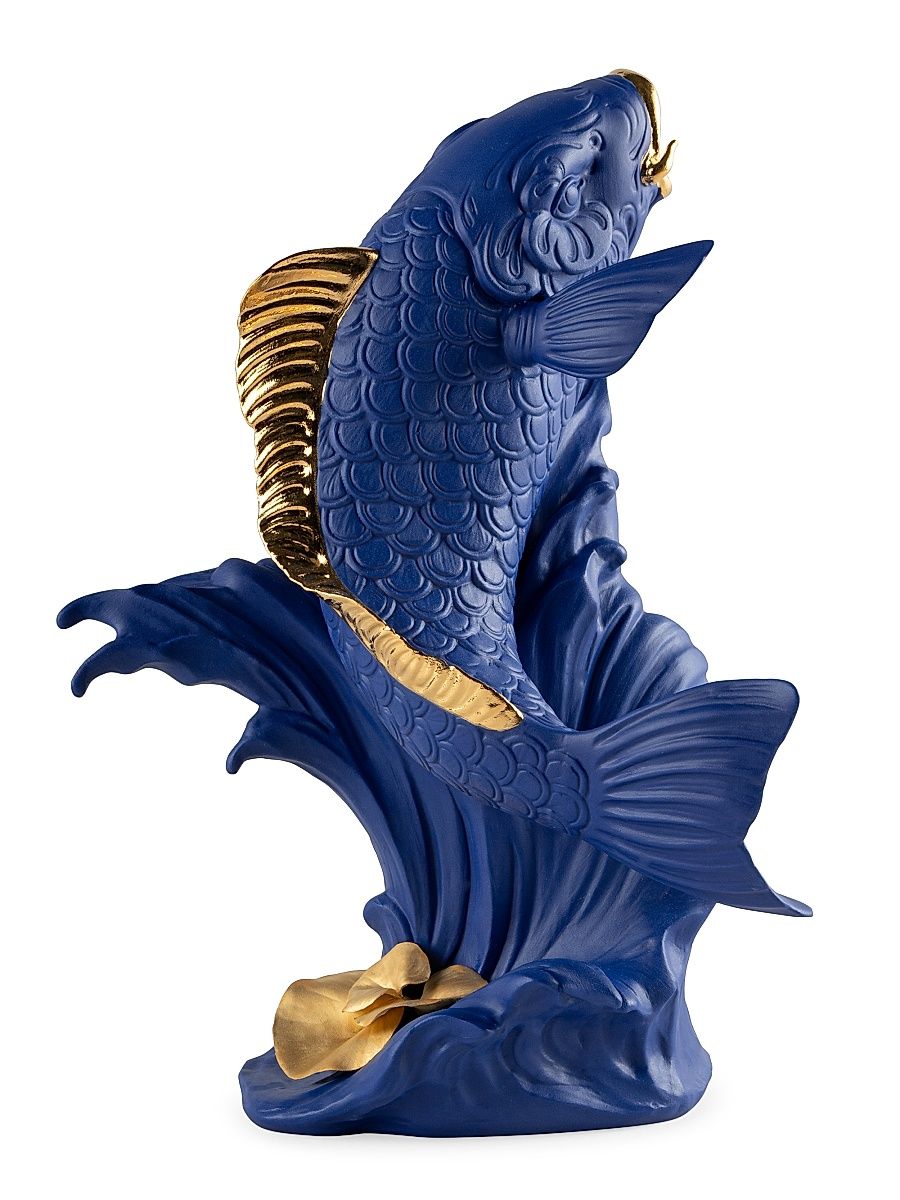 Boldblue Koi Porcelain Sculpture - Blue Gold
