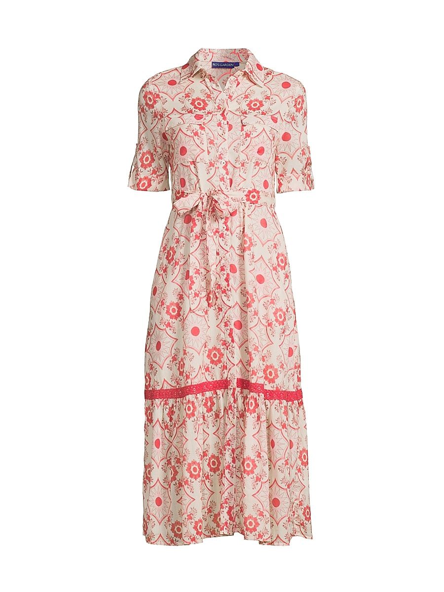 Women's Carmel Cotton Floral Shirtdress - Pink Amalfi - Size Small