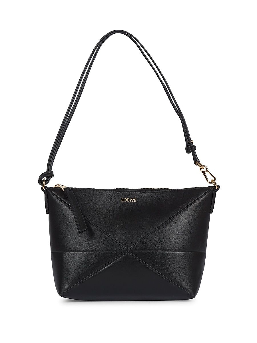 Women's Puzzle Fold Leather Shoulder Bag - Black