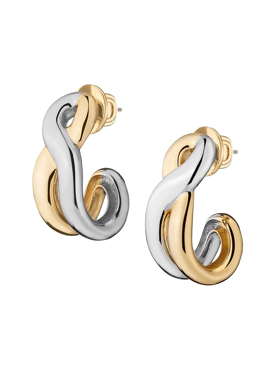 Women's Odell 12K-Gold-Plated & Rhodium-Plated Hoop Earrings - Two Tone
