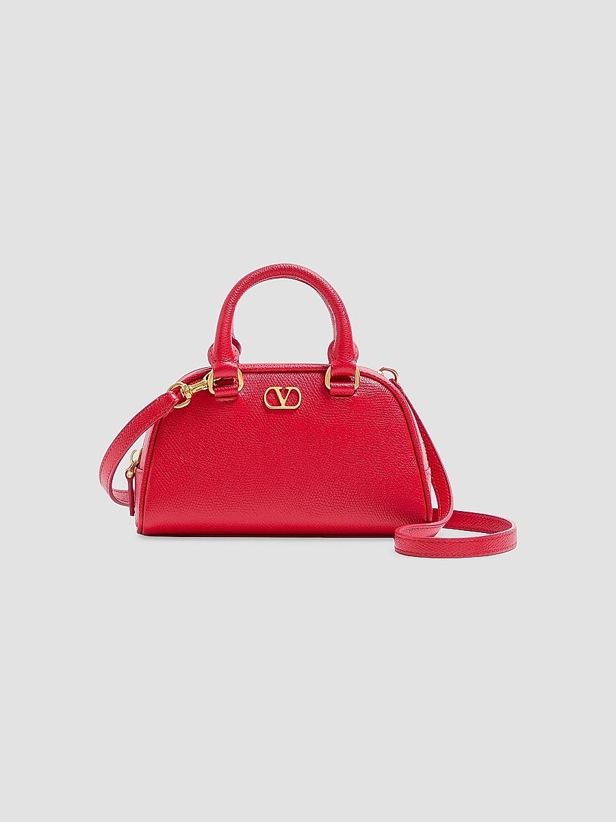 Valentino Women's VLogo Signature Mini Bowling Bag in Grainy Calfskin - Rouge Pur